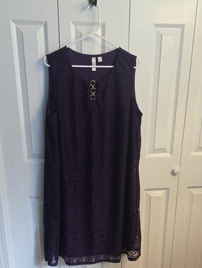 Tacera Purple Lace Midi Dress with Gold Ring Accent